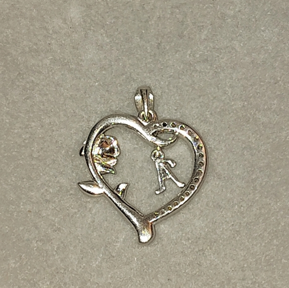 VINTAGE STERLING SILVER INITIAL "A" LOVE HEART PENDANT WITH 14K GOLD ROSE .925 - Picture 6 of 9